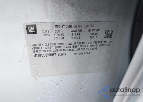 2017 Chevrolet Cruze Ls Auto z USA, uszkodzony, nr VIN 1G1BC5SM8H7126647